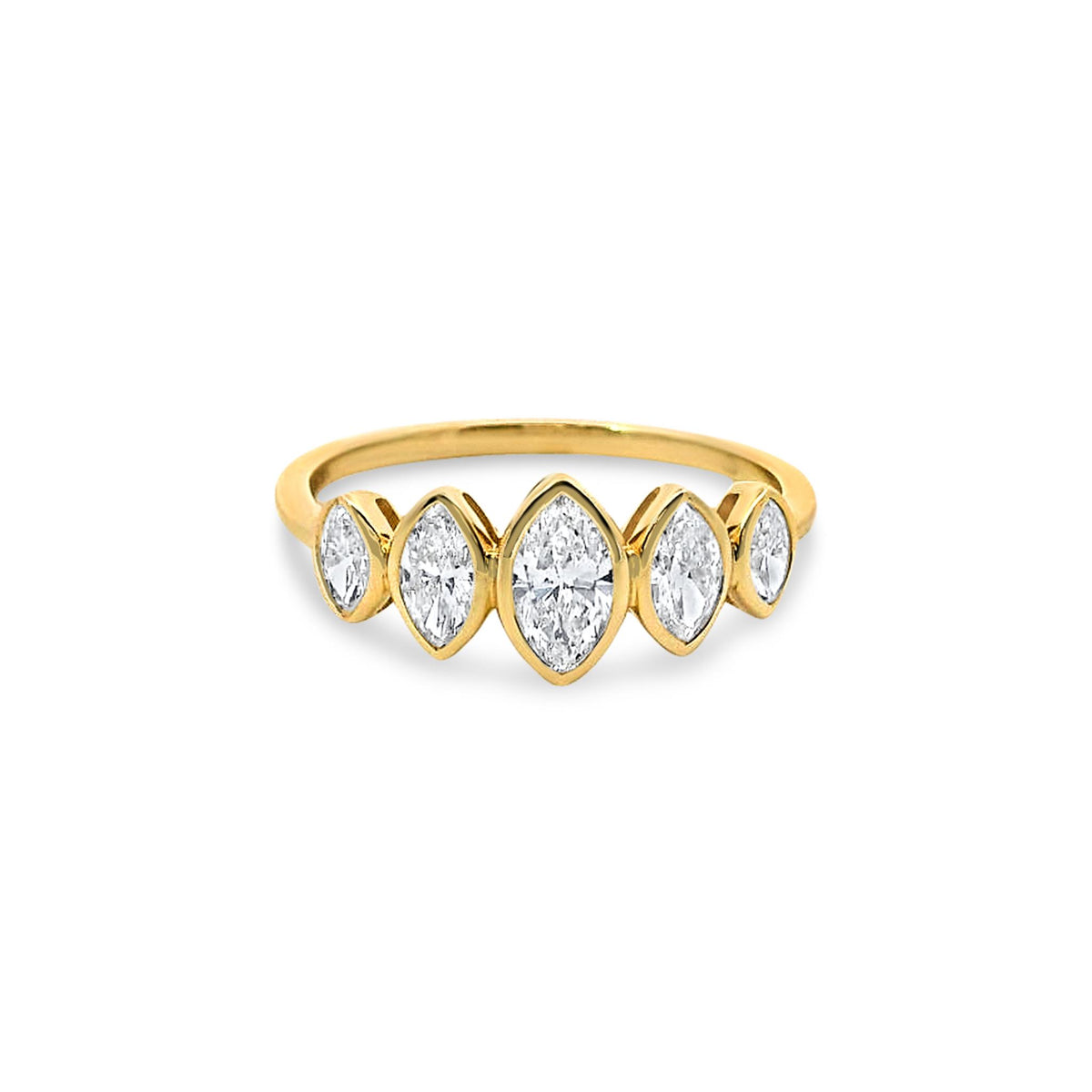 14Kt Yellow Gold Bezel Set Ring With .74cttw Natural Marquise Diamonds