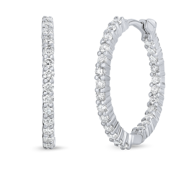 Roberto Coin 18Kt White Gold "The Perfect Diamond Hoop" Extra-Small Inside/Outside 1.00cttw Round Natural Diamond Hoop Earrings