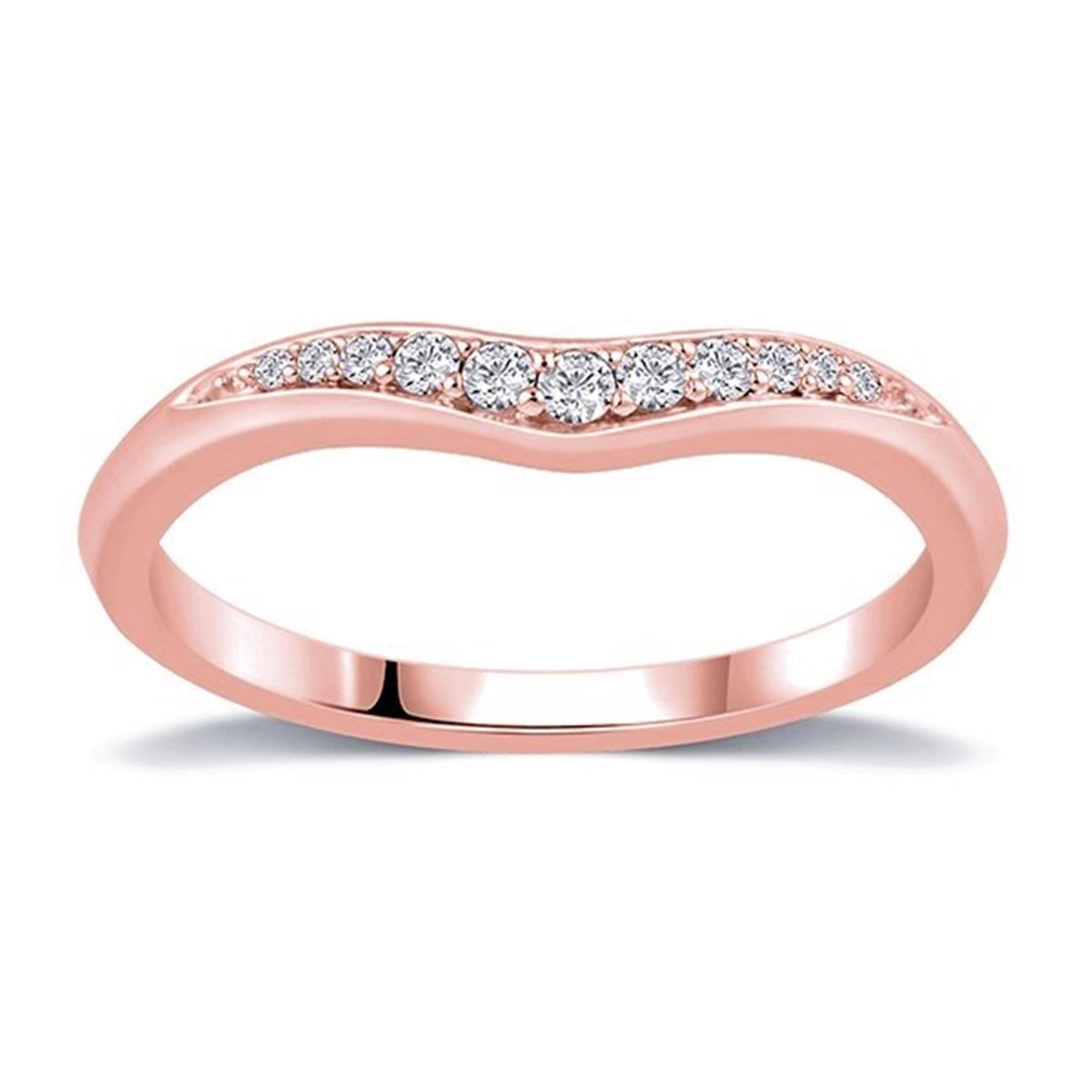 14Kt Rose Gold Curved Wedding Ring With 0.11cttw Natural Diamonds
