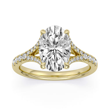 Centurion Collection 14Kt Yellow Gold Split-Shank Hidden Halo Engagement Ring with 3ct 100-Faceted Lab-Grown Oval Center Diamond and 0.31cttw Accent Diamonds