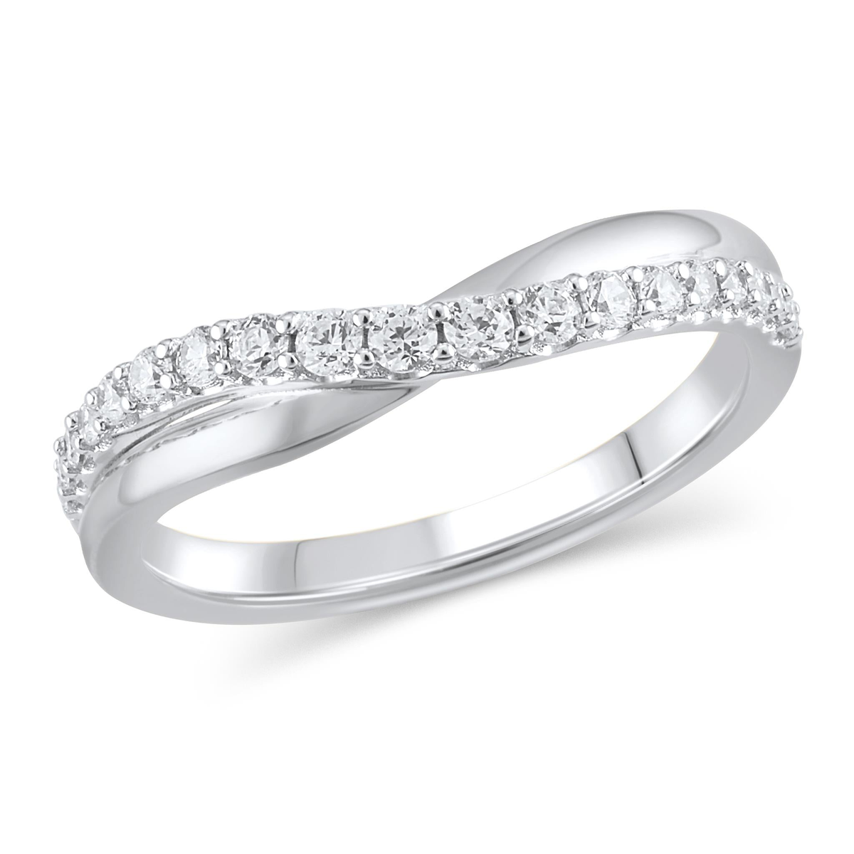 14Kt White Gold Curved Wedding Ring With 0.33cttw Natural Diamonds