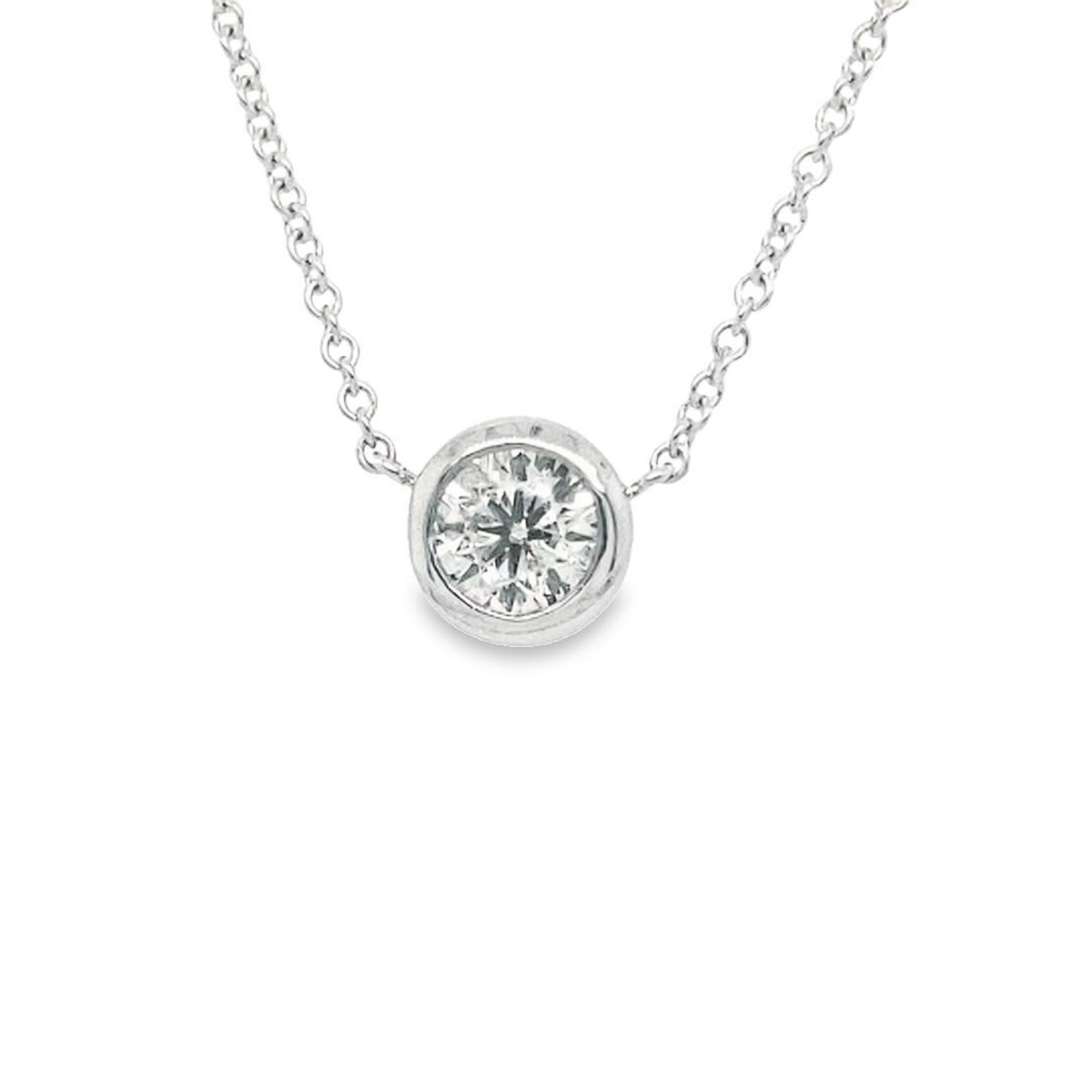 One and Only 18Kt White Gold Bezel Seet Solitaire Pendant With .53cttw Natural Diamond