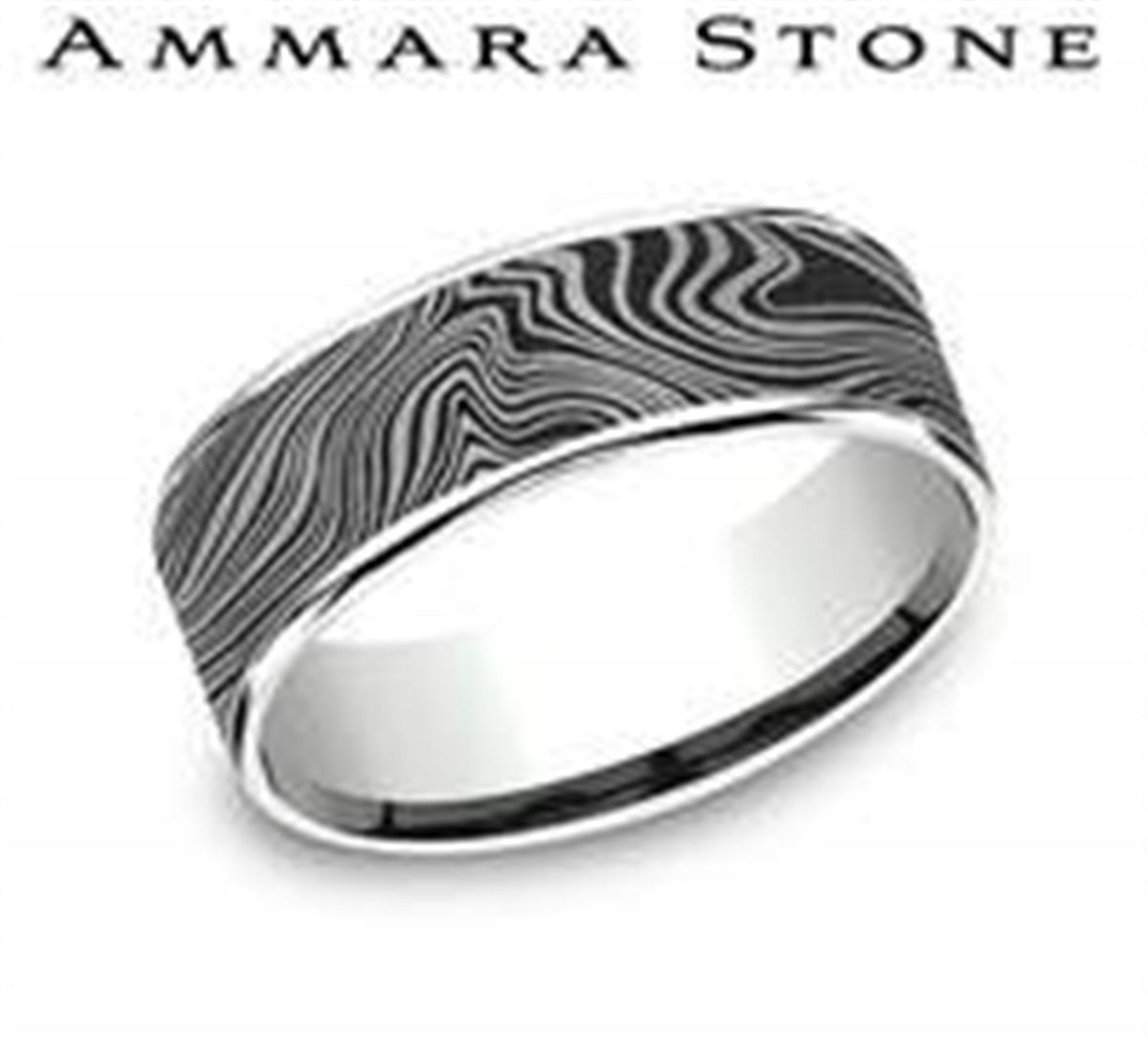 Ammara Stone 7.5mm Tamascus Marble Band with 14Kt White Gold