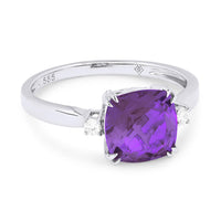 14Kt White Gold 3 Stone Gemstone Ring With 2.30ct Amethyst