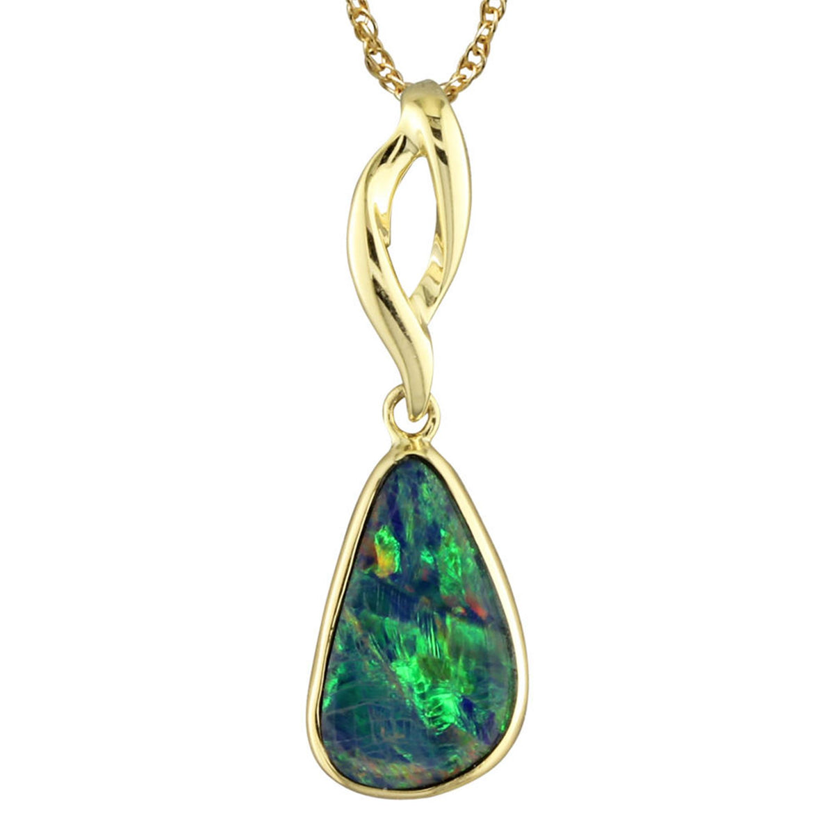 14Kt Yellow Gold Bezel Set Pendant With Australian Opal