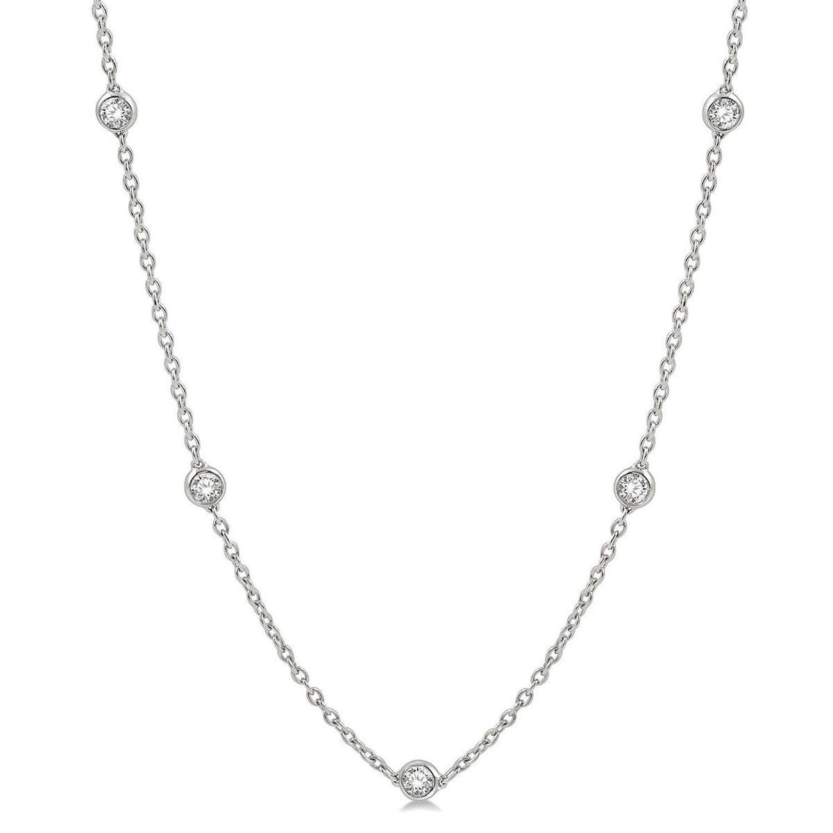 14Kt White Gold Milestone Station Necklace With 2.00cttw Natural Diamonds