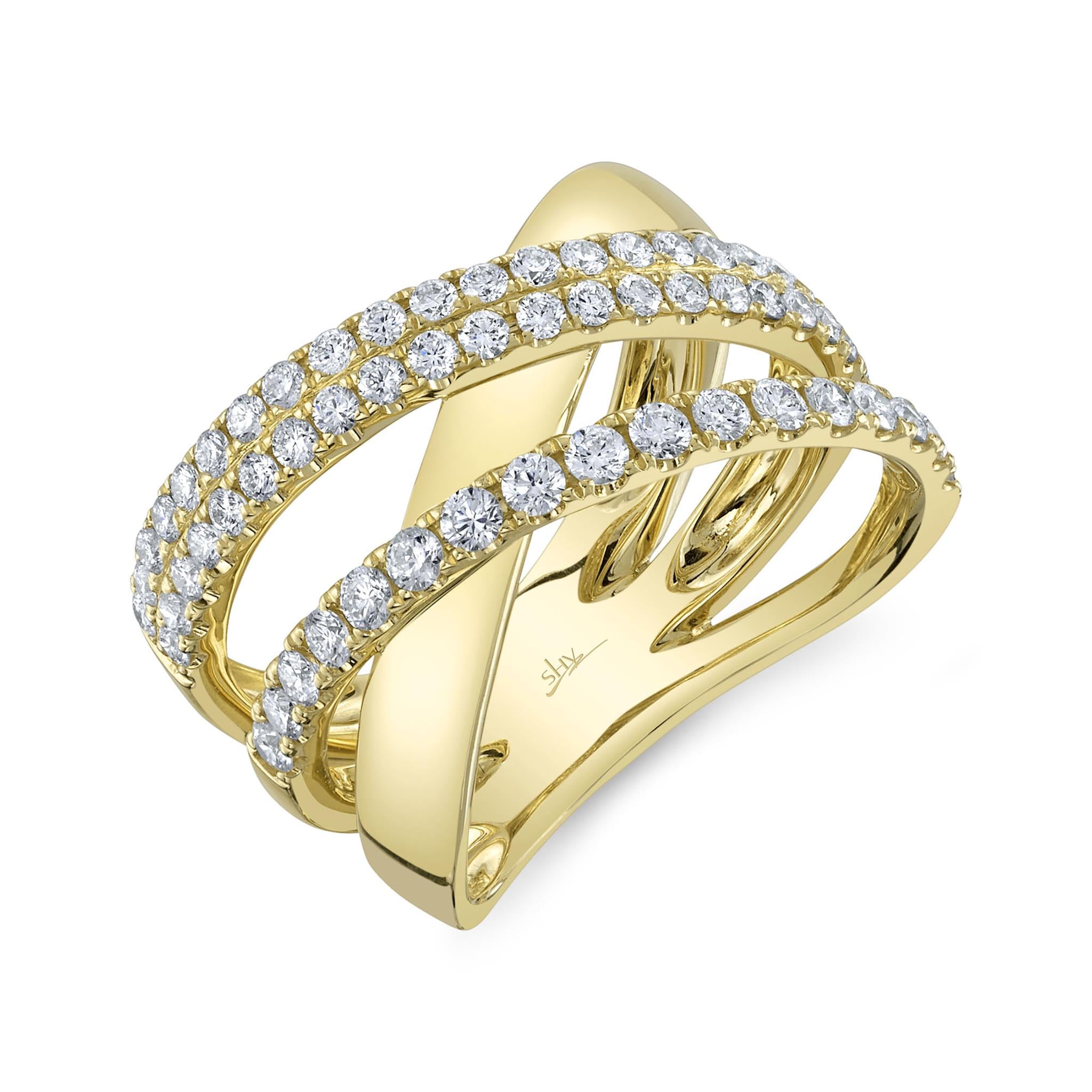 Shy Creation 14K Yellow Gold Bridge Ring with 1.01cttw Natural Diamonds