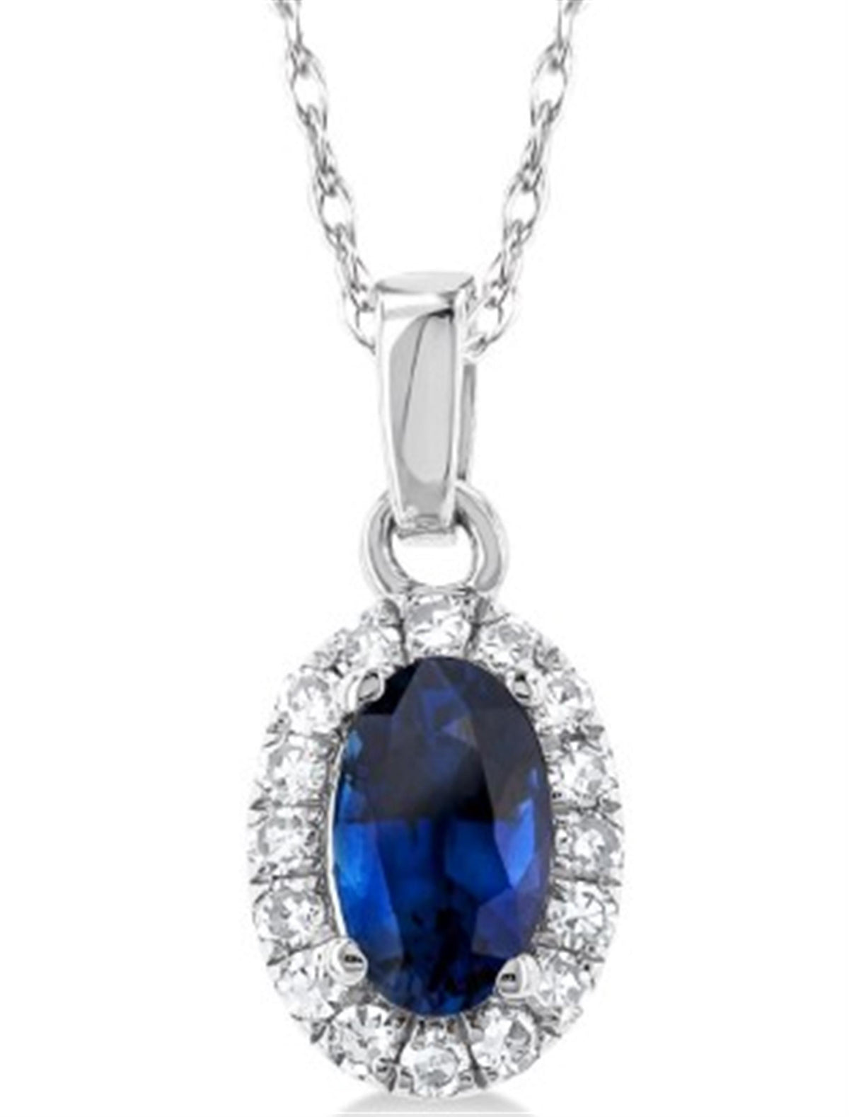 10Kt White Gold Center Of My World Halo Pendant With Sapphire and Natural Diamonds