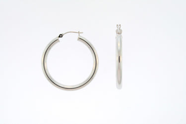 14Kt White Gold Tube Hoop Earrings