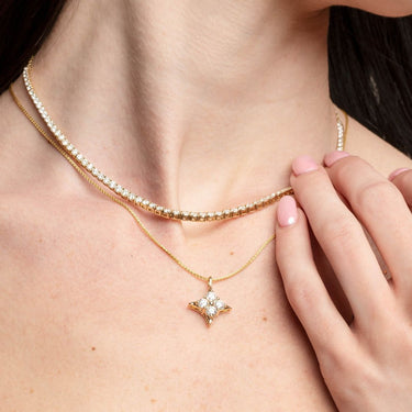 Star Of Hope Pendant in Yellow Gold Over Sterling with 4 Round Diamonds Totaling .10cttw