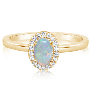 14Kt Yellow Gold 0.27ct Australian Opal & 0.11cttw Diamond (H/I color - SI2 Clarity) Halo Ring