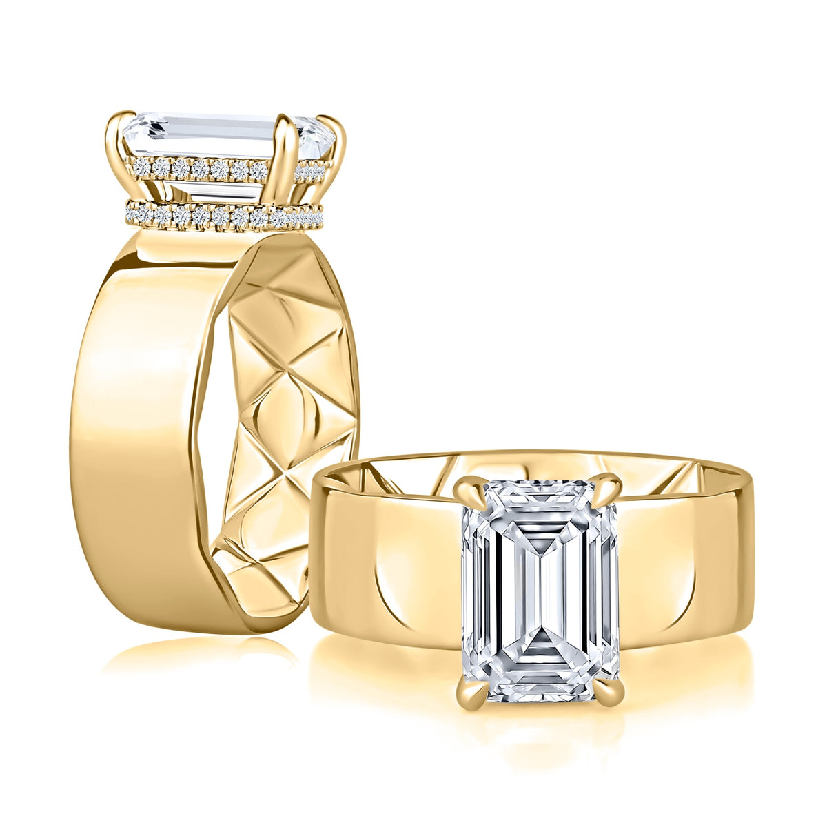 A.Jaffe Diamond Solitaire Ring with Emerald-Shape Center Diamond And A Double Hidden Halo