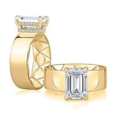 A.Jaffe Diamond Solitaire Engagement Ring Mounting with Emerald-Shape Center Diamond And A Double Hidden Halo