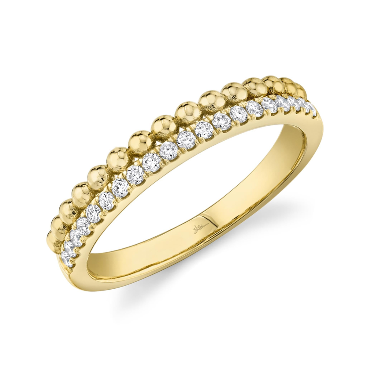 Shy Creation 14Kt Yellow Gold 2 Row Stackable Ring with Natural Diamonds