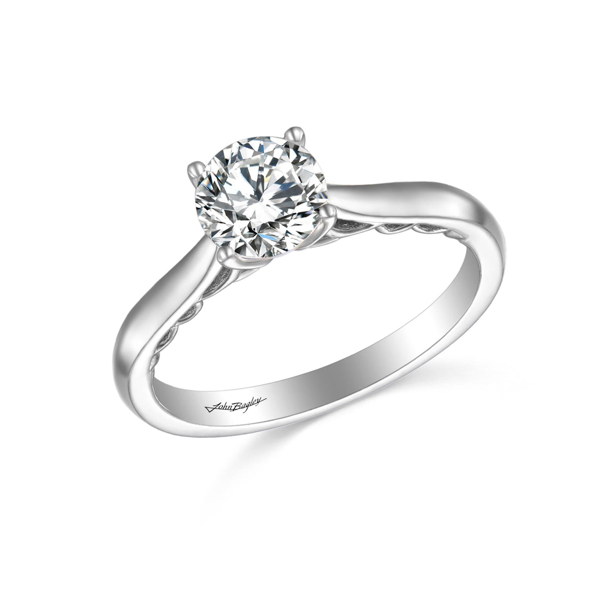 14Kt White Gold Solitaire Engagement Ring Mounting With 0.02cttw Natural Diamonds