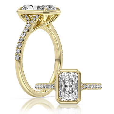 Centurion Collection 14Kt Yellow Gold Split-Shank Faux Bezel Engagement Ring with 2ct 100-Faceted Lab-Grown Radiant Center Diamond and 0.27cttw Accent Diamonds