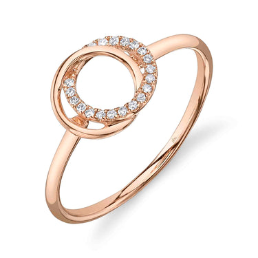 Shy Creation 14Kt Rose Gold You and Me Intersecting Circle Ring with .07 Cttw Natural Diamonds