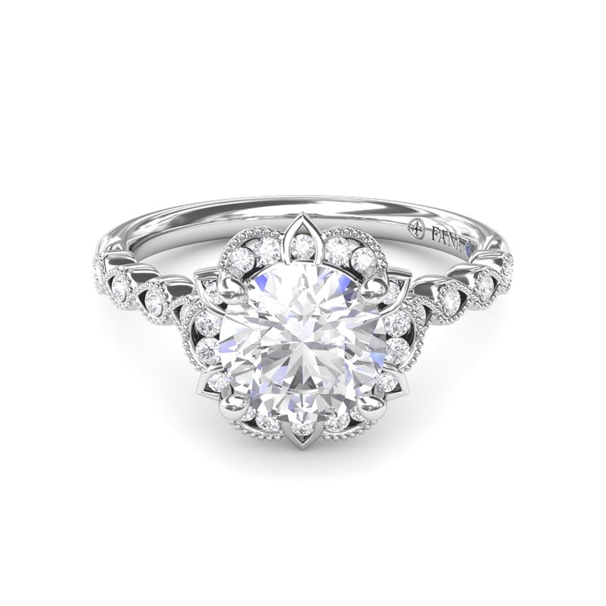 Fana 14Kt White Gold Halo Ring Mounting With 0.19cttw Natural Diamonds