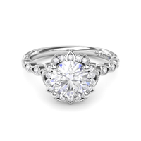 FANA 14Kt White Gold Diamond Halo Ring Mounting - Round Center Stone Sold Separately