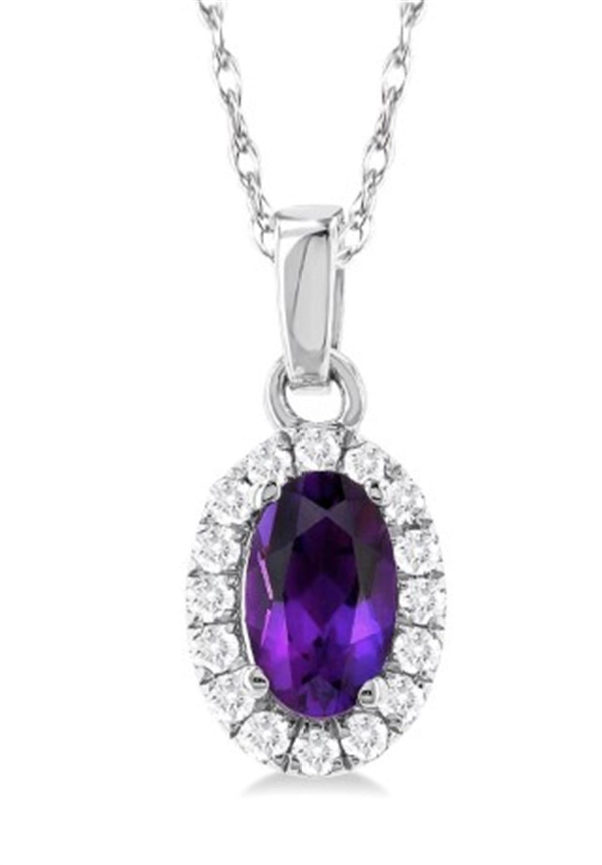 10Kt White Gold Center Of My World Halo Pendant With Amethyst and Natural Diamonds