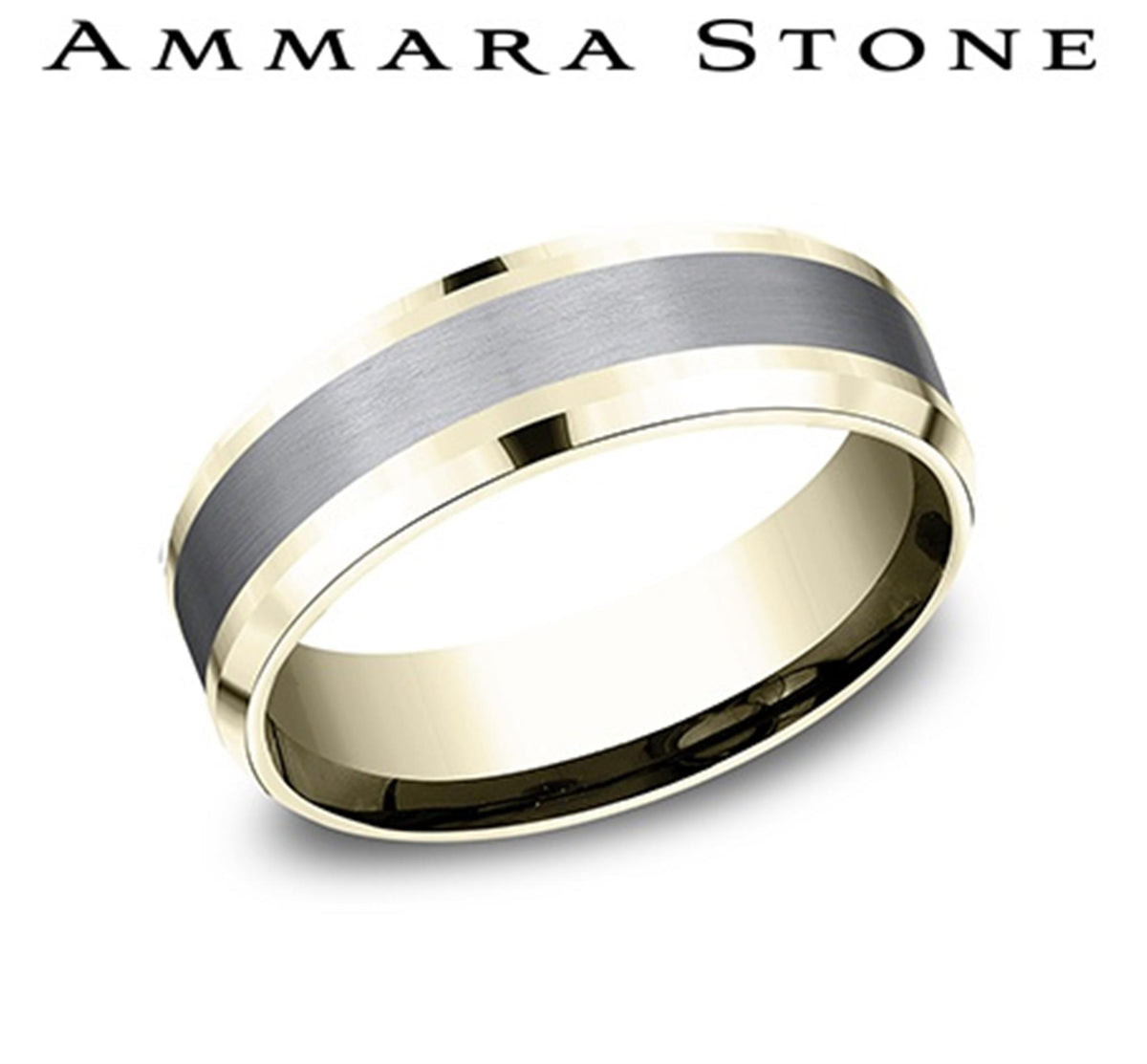 Ammara Stone 7Mm Beveled 14Ky Gold & Gray Tantalum Band