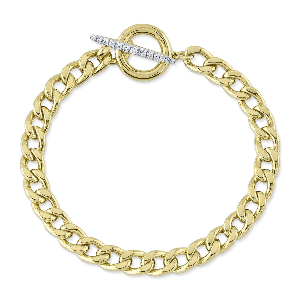 Shy Creation 14Kt Yellow Gold Link Bracelet With Diamond Toggle Clasp