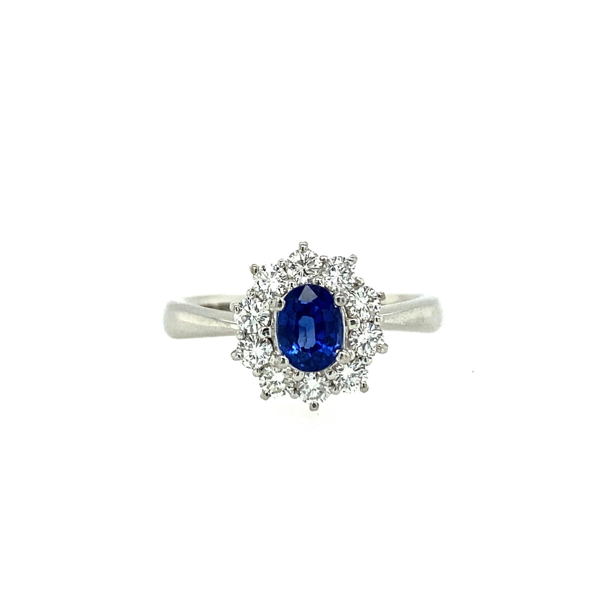 Platinum Oval Sapphire with Diamond Halo Ring