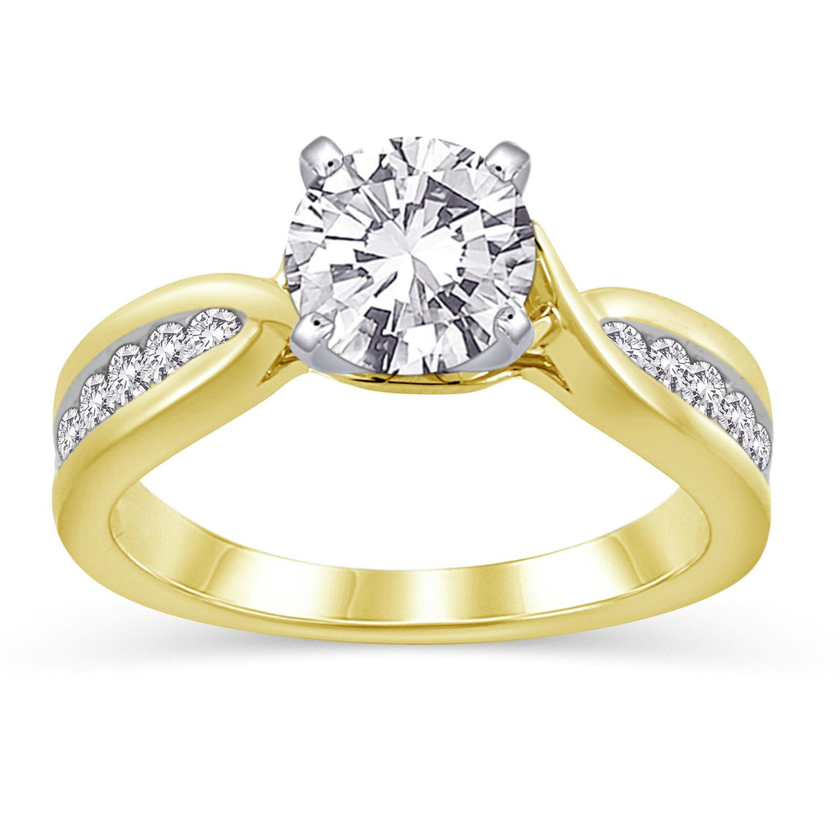 14Kt Yellow Gold Channel Set Engagement Ring Mounting With 0.30cttw Natural Diamonds