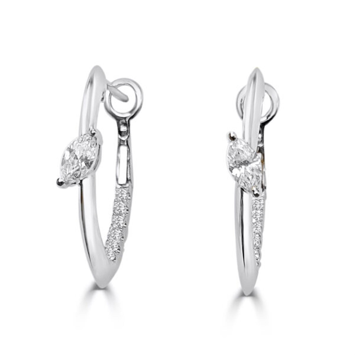 Frederic Sage 14K White Gold 15 x 21mm Slanted Marquise Polished Front Hoop Earrings with Diamonds Inside 12.16cttw Diamonds and 2.28cttw Marquise Diamonds (G/H Color - SI1 Clarity)