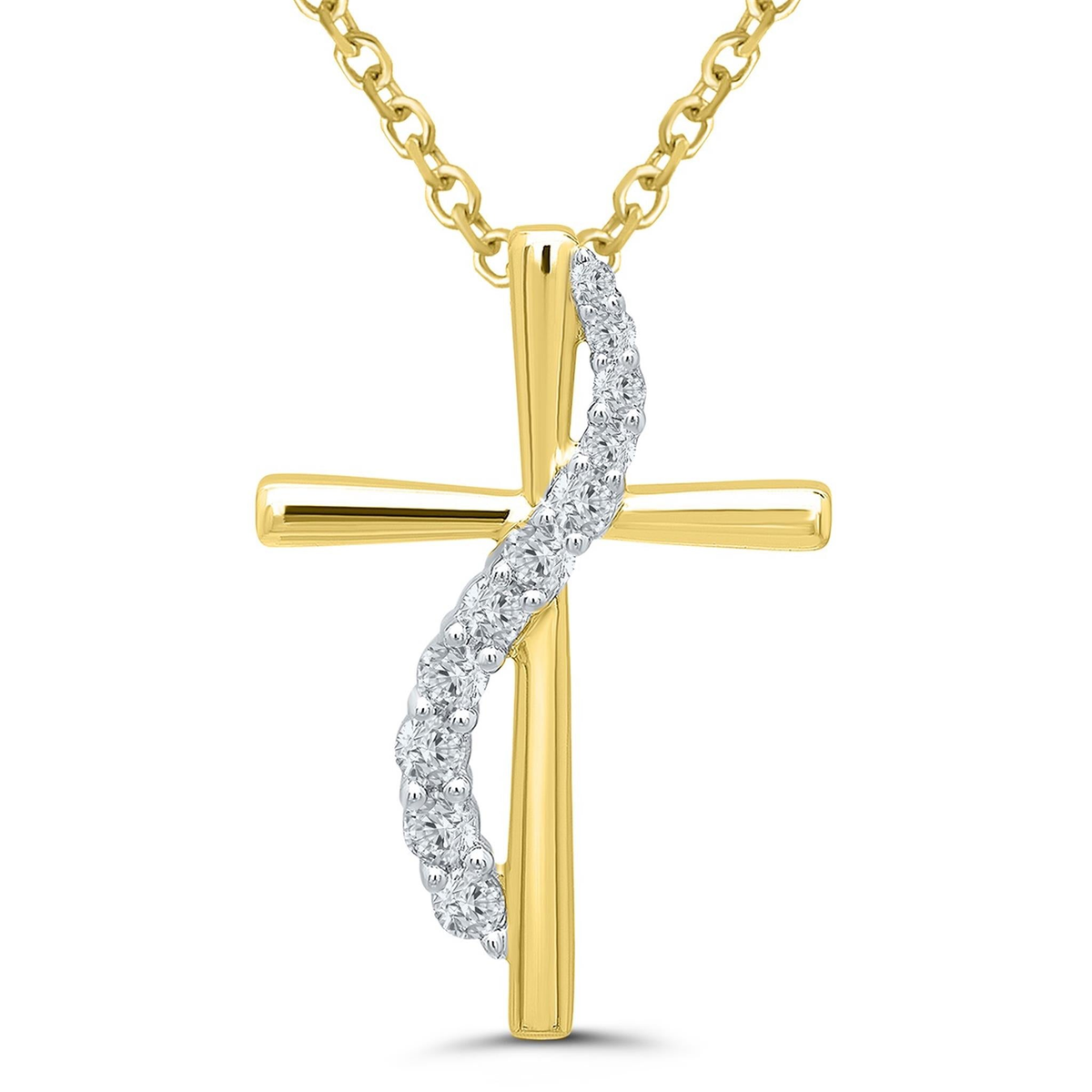 10Kt Yellow Gold Cross Pendant With Natural Diamonds