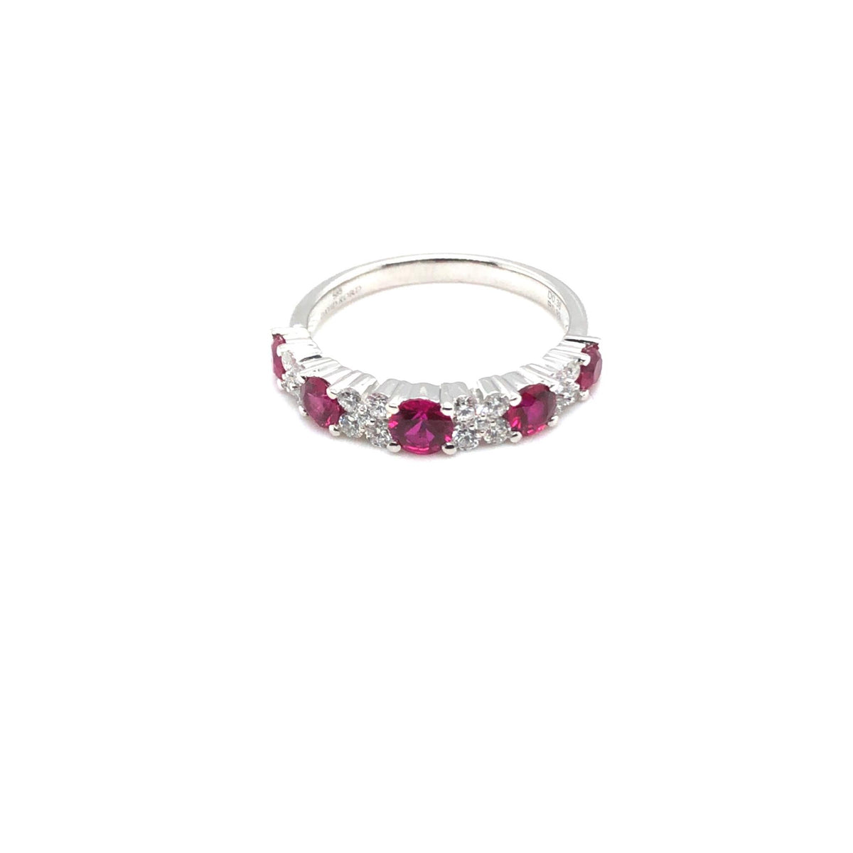 14Kt White Gold Alternating Ruby and Diamond Band
