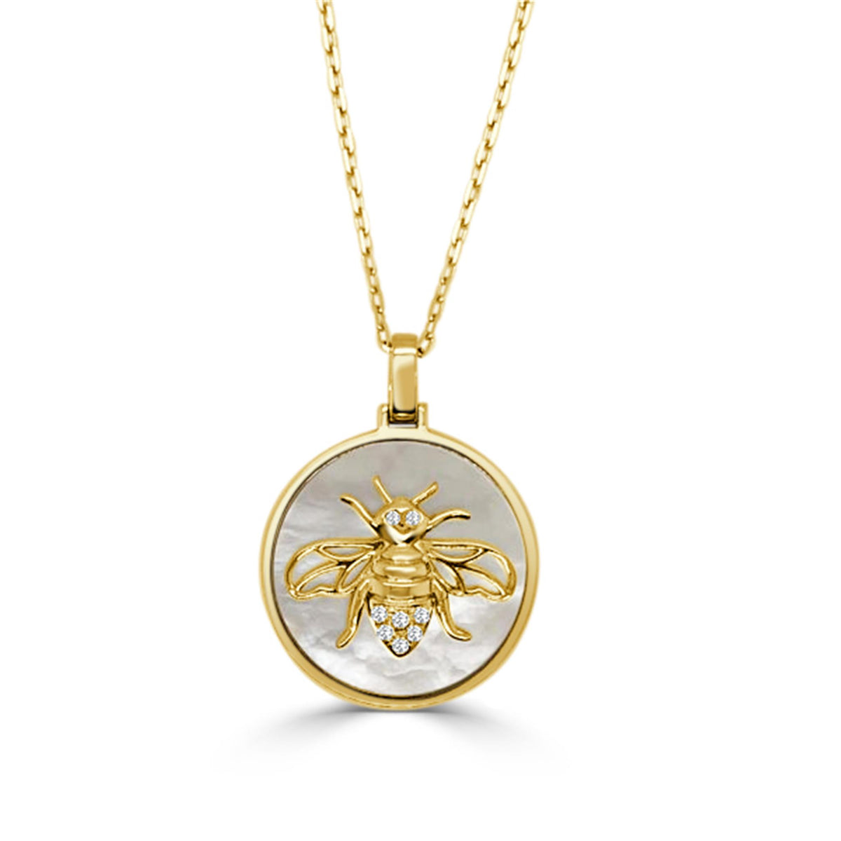 Frederic Sage 14Kt Yellow Gold Happy Bumblebee Pendant With Mother-Of-Pearl Inlay and .04cttw Accent Diamonds