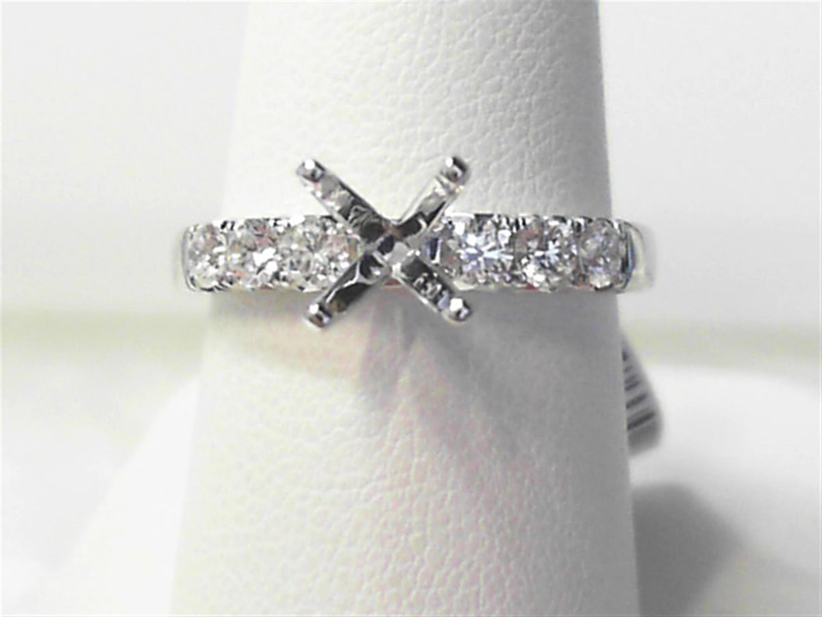 14Kt White Gold Classic Prong Engagement Ring Mounting With 0.45cttw Natural Diamonds