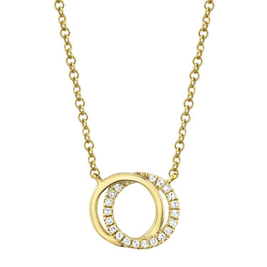 Shy Creation 14Kt Yellow Gold  You & Me Intersecting Circle Pendant with .07cttw Diamonds On 18" Adjustable Length Chain