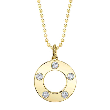 Shy Creation 14Kt Yellow Gold Circle Of Life Pendant With .24cttw Burnish Set Round Diamonds On 18" Faceted Ball Chain