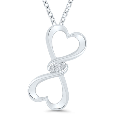 Sterling Silver 0.03cttw Diamond Accent Double Heart Pendant