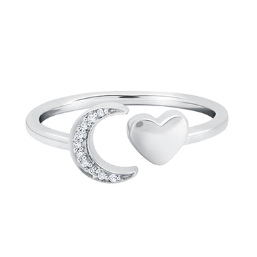 Sterling Silver 0.03cttw Diamond Accent Moon and Heart Ring