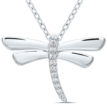 Sterling Silver 0.05cttw Diamond Accent Dragonfly Pendant