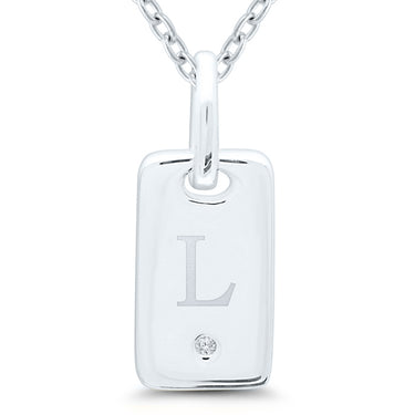 Sterling Silver ID Tag 'L' 0.01ct Diamond Accent Pendant 