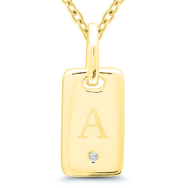 Sterling Silver with Yellow Gold Overlay ID Tag 'A' 0.01ct Diamond Accent Pendant 