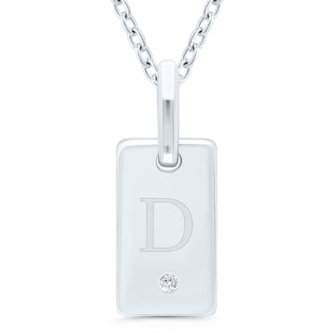 Sterling Silver ID Tag 'D' 0.01ct Diamond Accent Pendant 
