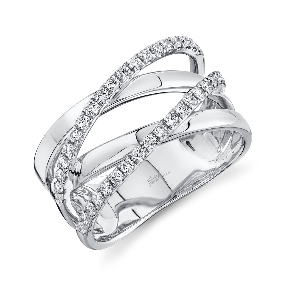 Shy Creation 14Kt White Gold Bridge Ring With 0.41cttw Natural Diamonds