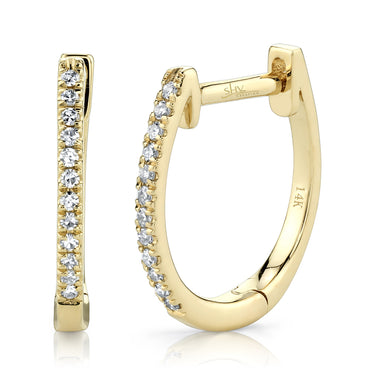 Shy Creation 14K Yellow Gold Everyday Round Hoop Earrings 0.08cttw Round Diamonds