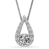 White gold pear-shaped pendant necklace with pavé diamond accents and open teardrop design.