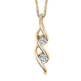 Yellow gold pendant necklace with abstract ribbon-inspired diamond design.