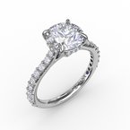 Lasker Big Rocks Lab-Grown Diamond Collection Fana 14Kt White Gold 3.23ct Round Lab-Crafted Diamond & 0.47cttw Natural Diamond Pave & Hidden Halo Engagement Ring