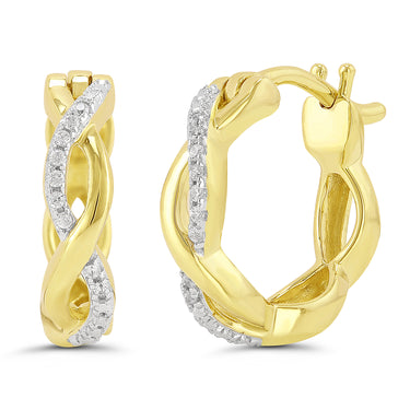10Kt Yellow Gold Infinity Twist 0.05cttw Diamond Huggie Hoop Earrings