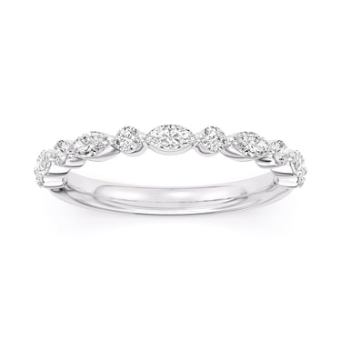 White gold diamond eternity band featuring continuous round brilliant-cut diamonds.