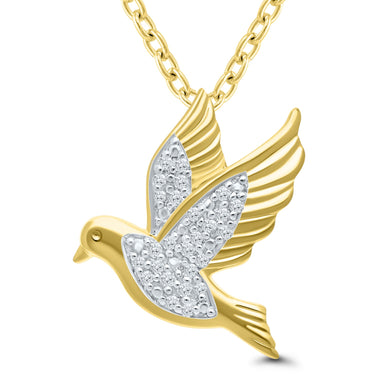 Sterling Silver with Yellow Gold Overlay 0.10cttw Diamond Accent Dove Pendant