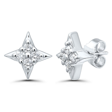 Star Of Hope 14Kt White Gold Stud Earrings with 4 Round Diamonds in Each Totaling .50cttw